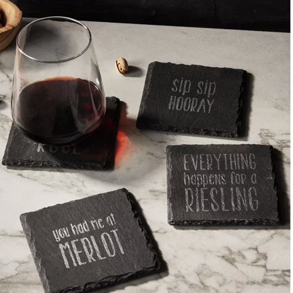 Sip Sip Hooray Slate Coasters Square Set, 4 Piece